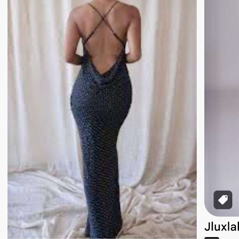 JLUXLABEL Black and White Floral Open Back Cowl Neck Slip Maxi Dress Size Small - Picture 2 of 12